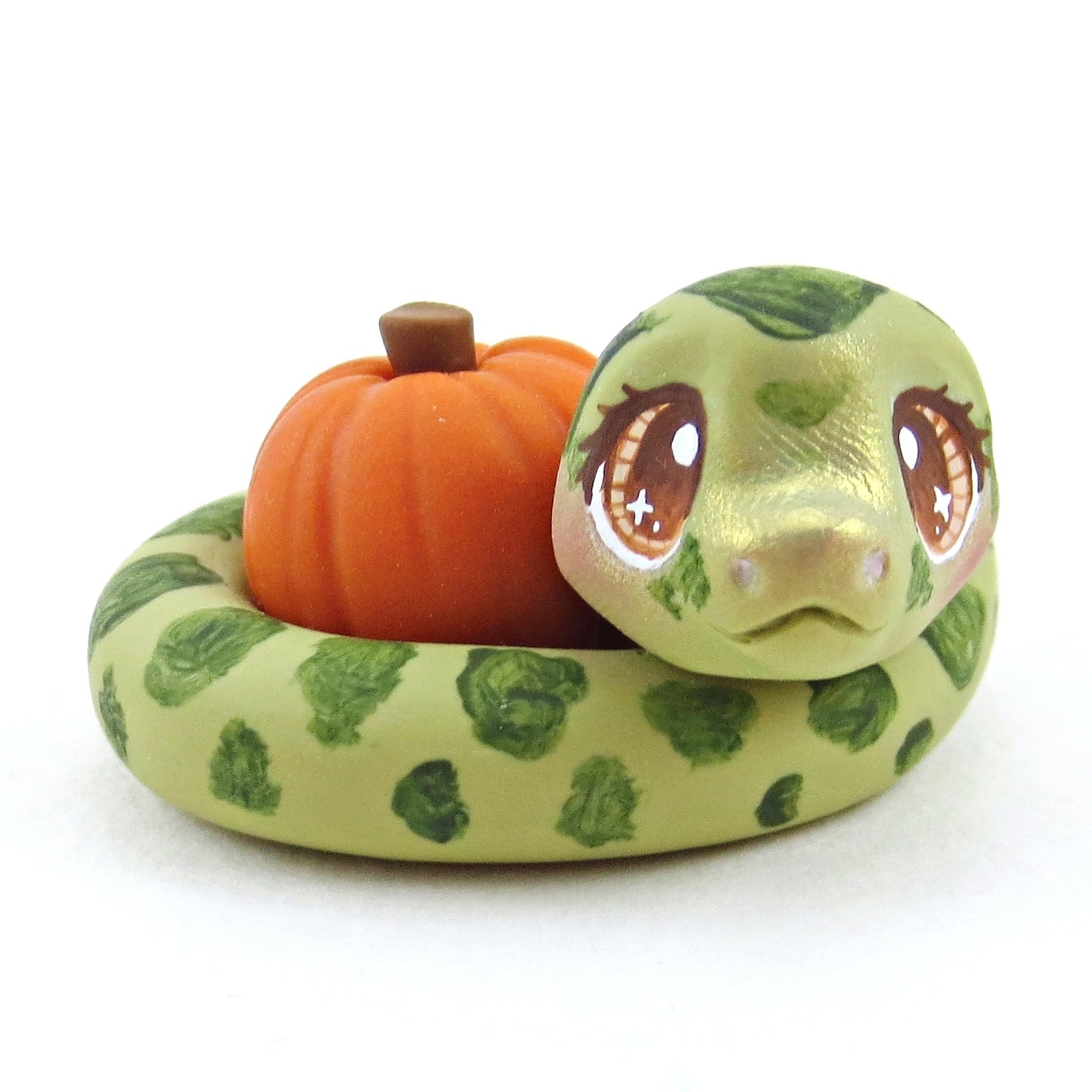 Pumpkin Hugger Snake Figurine - Polymer Clay Fall Collection