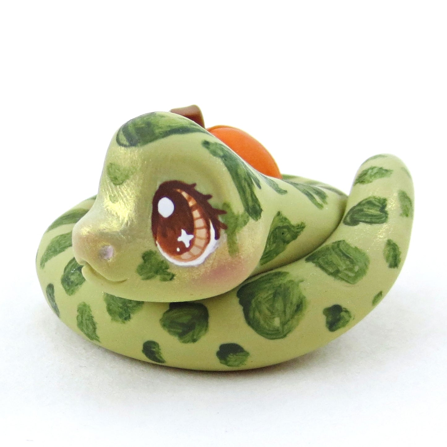 Pumpkin Hugger Snake Figurine - Polymer Clay Fall Collection