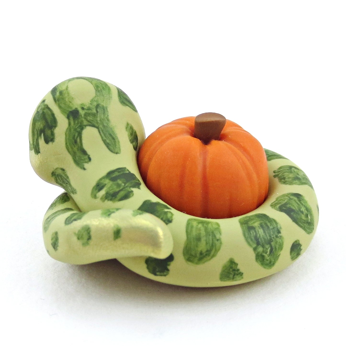 Pumpkin Hugger Snake Figurine - Polymer Clay Fall Collection