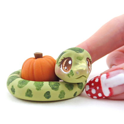 Pumpkin Hugger Snake Figurine - Polymer Clay Fall Collection