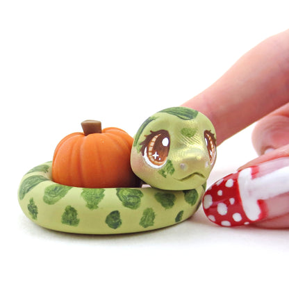 Pumpkin Hugger Snake Figurine - Polymer Clay Fall Collection