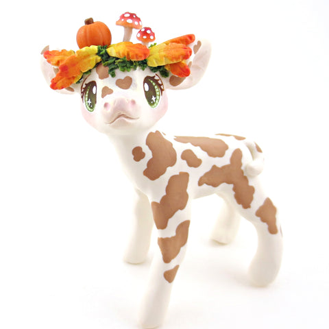 Cottagecore Fall Crown Cow Figurine - Polymer Clay Fall Collection