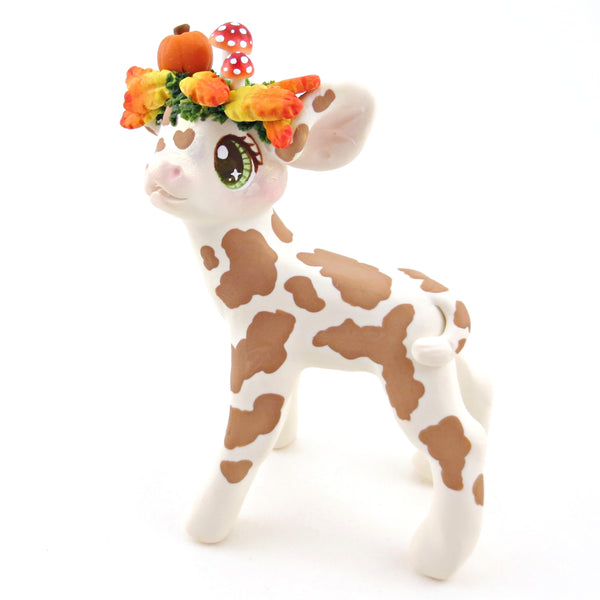 Cottagecore Fall Crown Cow Figurine - Polymer Clay Fall Collection