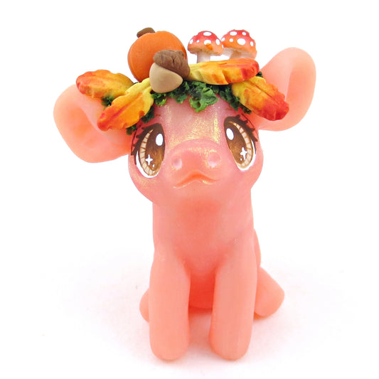 Cottagecore Fall Crown Piglet Figurine - Polymer Clay Fall Collection