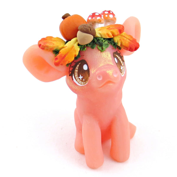 Cottagecore Fall Crown Piglet Figurine - Polymer Clay Fall Collection