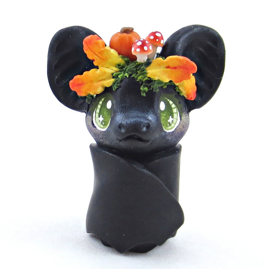 Cottagecore Fall Crown Bat Figurine - Polymer Clay Fall Collection