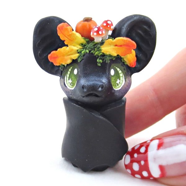 Cottagecore Fall Crown Bat Figurine - Polymer Clay Fall Collection