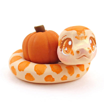 Pumpkin Hugger Corn Snake Figurine - Polymer Clay Fall Collection