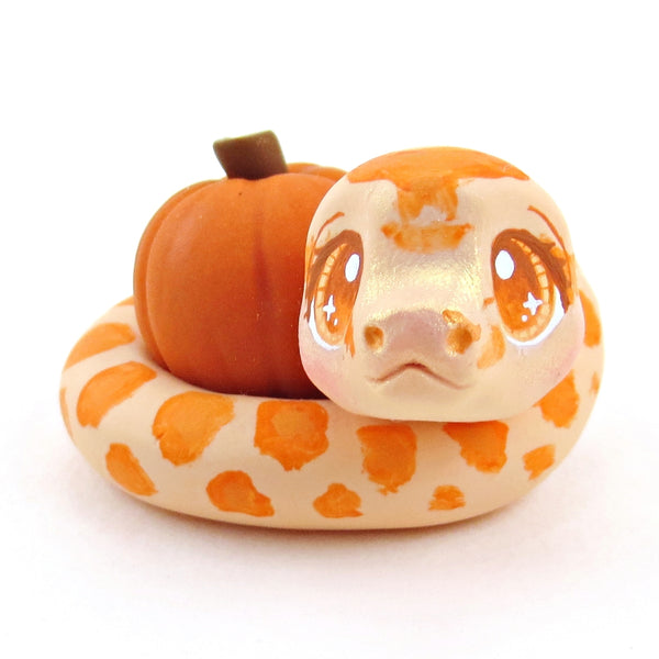 Pumpkin Hugger Corn Snake Figurine - Polymer Clay Fall Collection