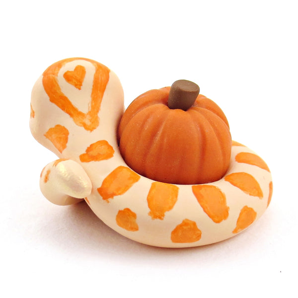 Pumpkin Hugger Corn Snake Figurine - Polymer Clay Fall Collection