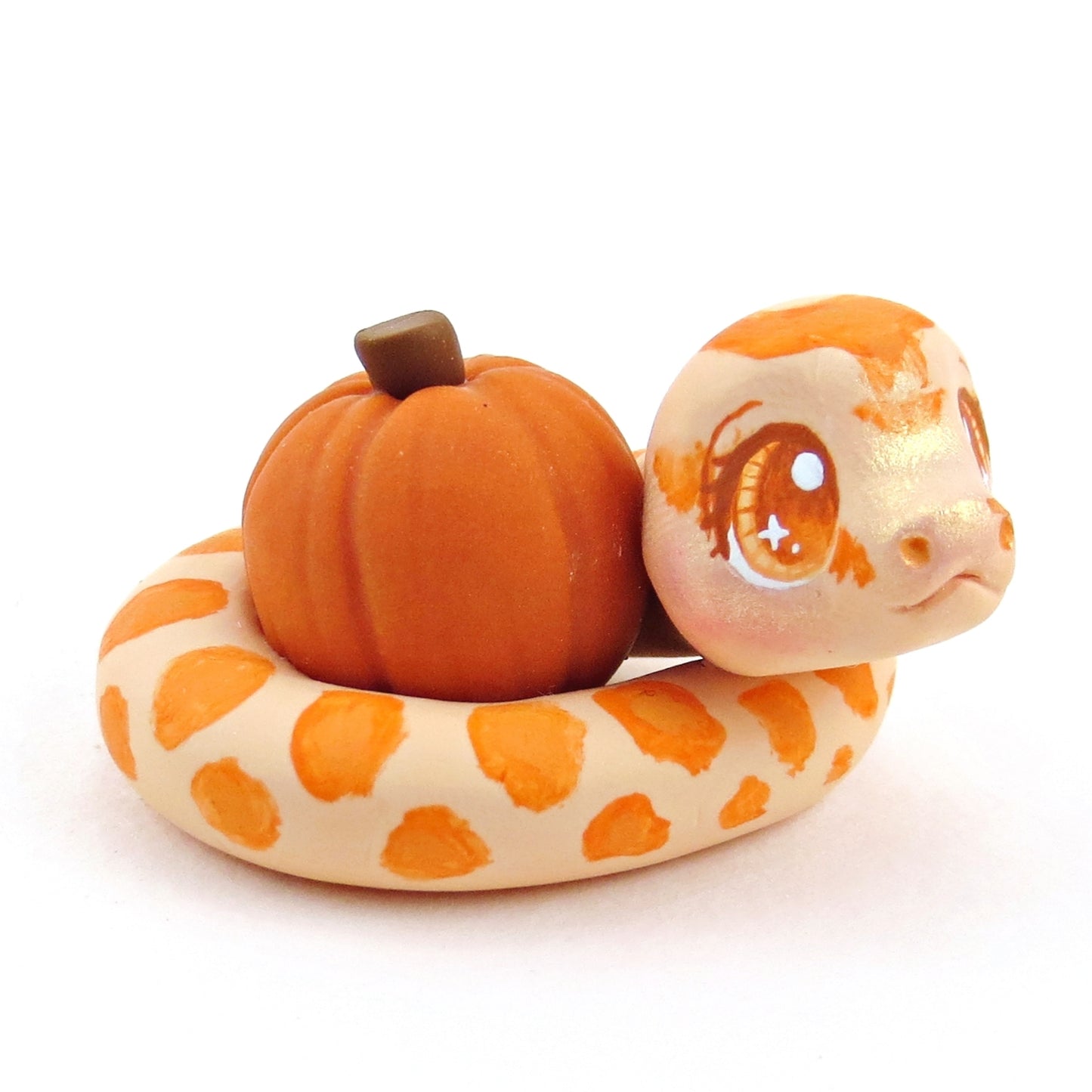 Pumpkin Hugger Corn Snake Figurine - Polymer Clay Fall Collection