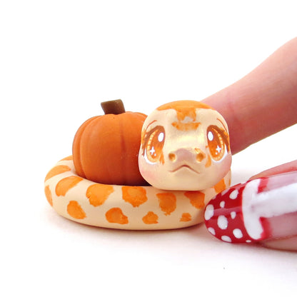 Pumpkin Hugger Corn Snake Figurine - Polymer Clay Fall Collection