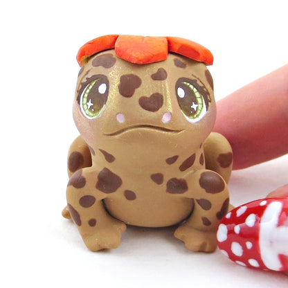 Fall Leaf Hat Toad Figurine - Polymer Clay Fall Collection