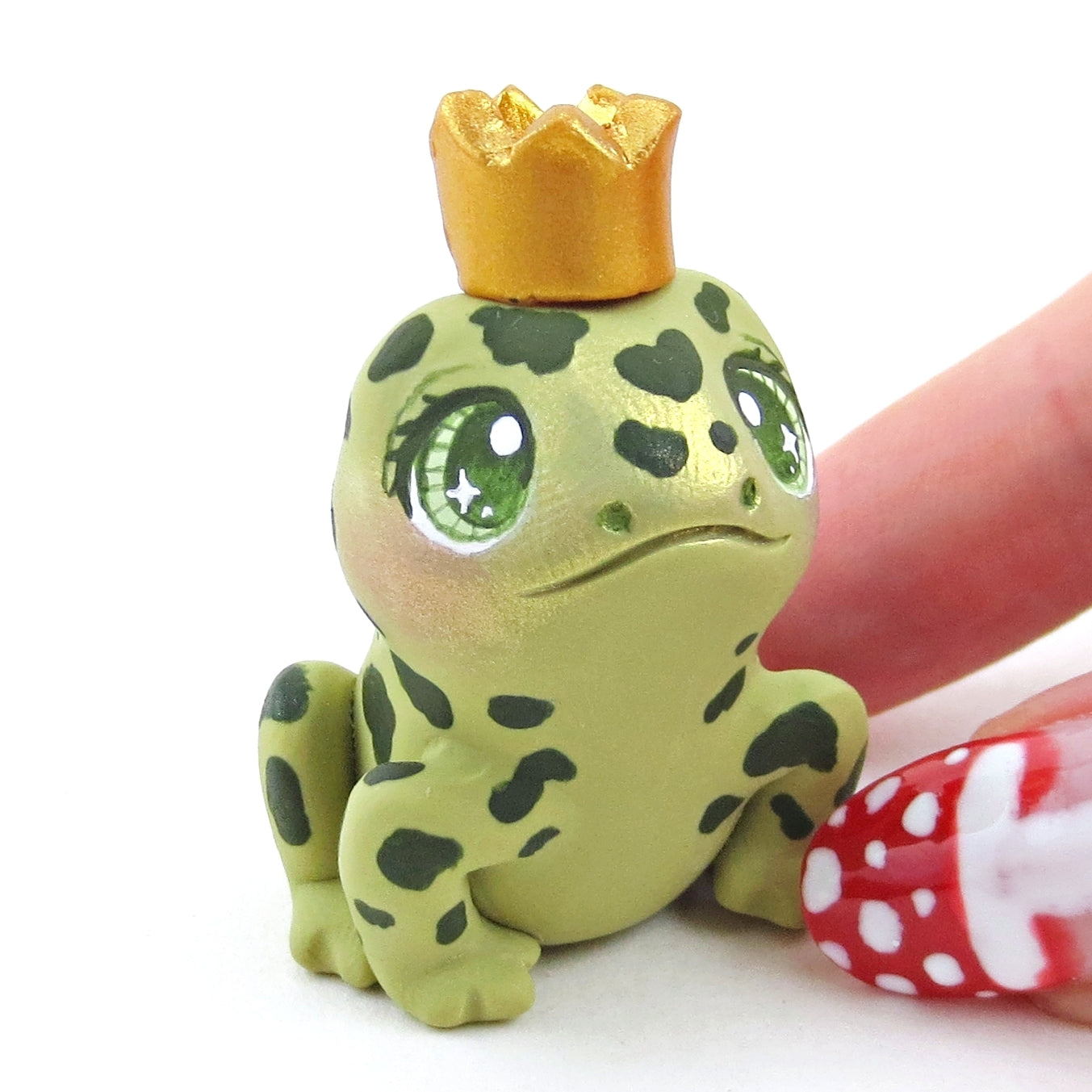 Fairytale Fall Medium Green Frog Prince Figurine - Polymer Clay Fall Collection