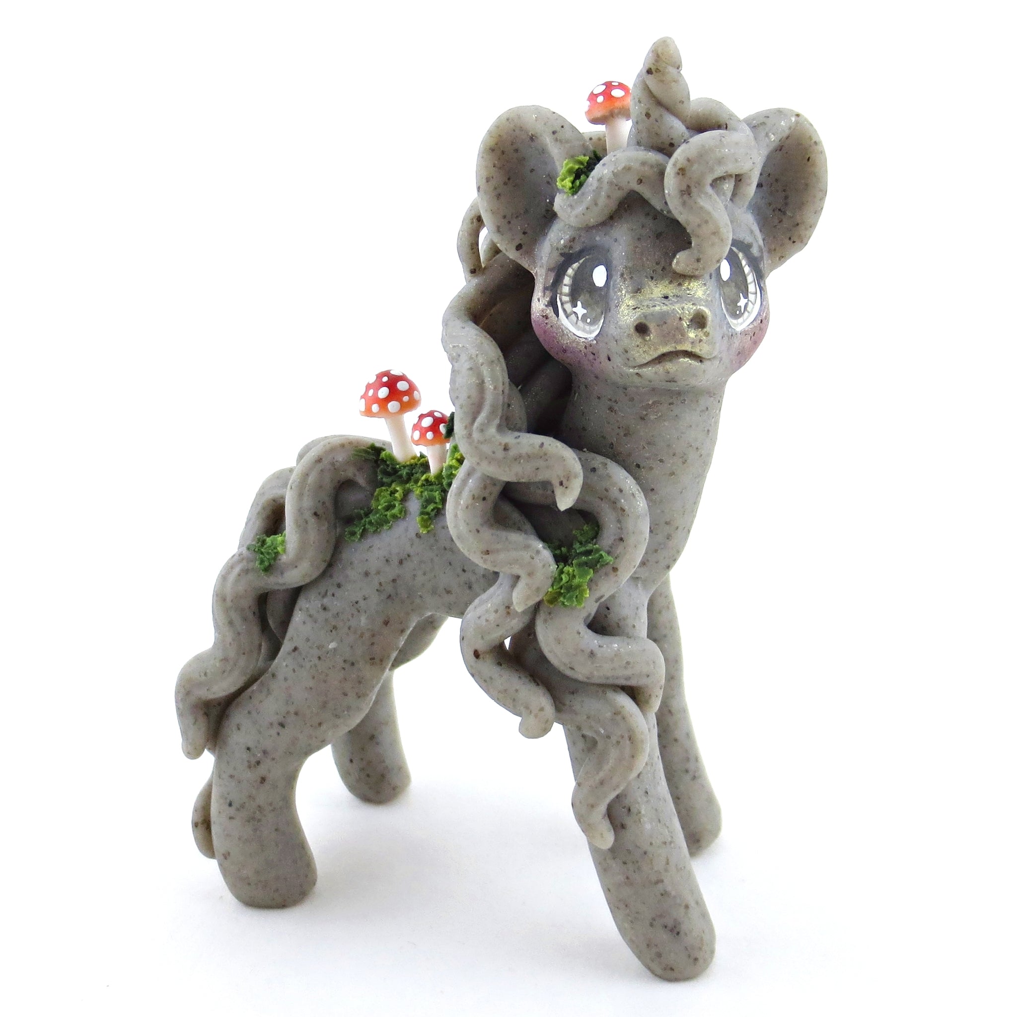 Fairytale Fall Mushroom Stone Gargoyle Unicorn Figurine - Polymer Clay Fall Collection