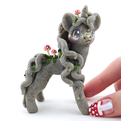 Fairytale Fall Mushroom Stone Gargoyle Unicorn Figurine - Polymer Clay Fall Collection