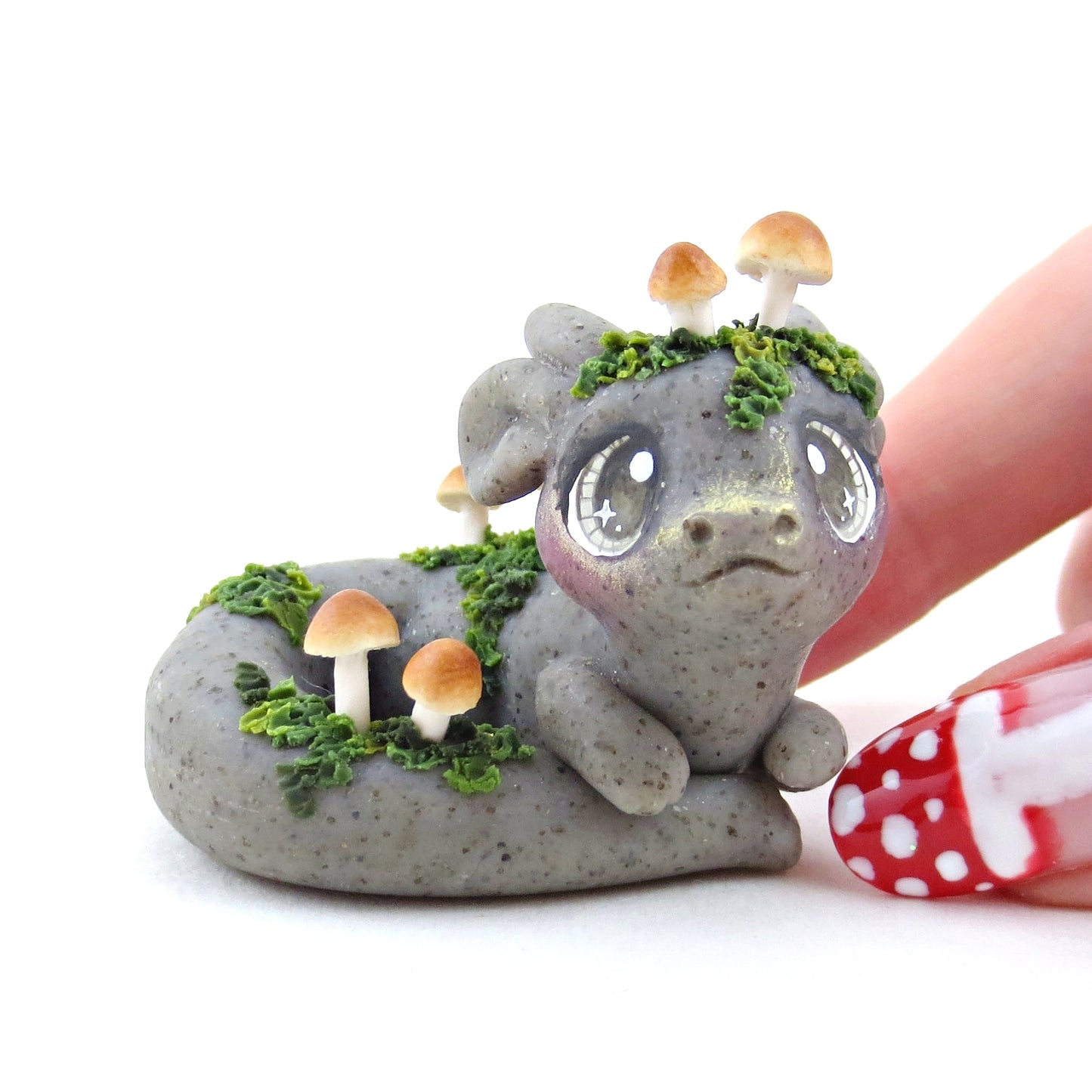 Fairytale Fall Mushroom Stone Gargoyle Baby Dragon Figurine - Polymer Clay Fall Collection