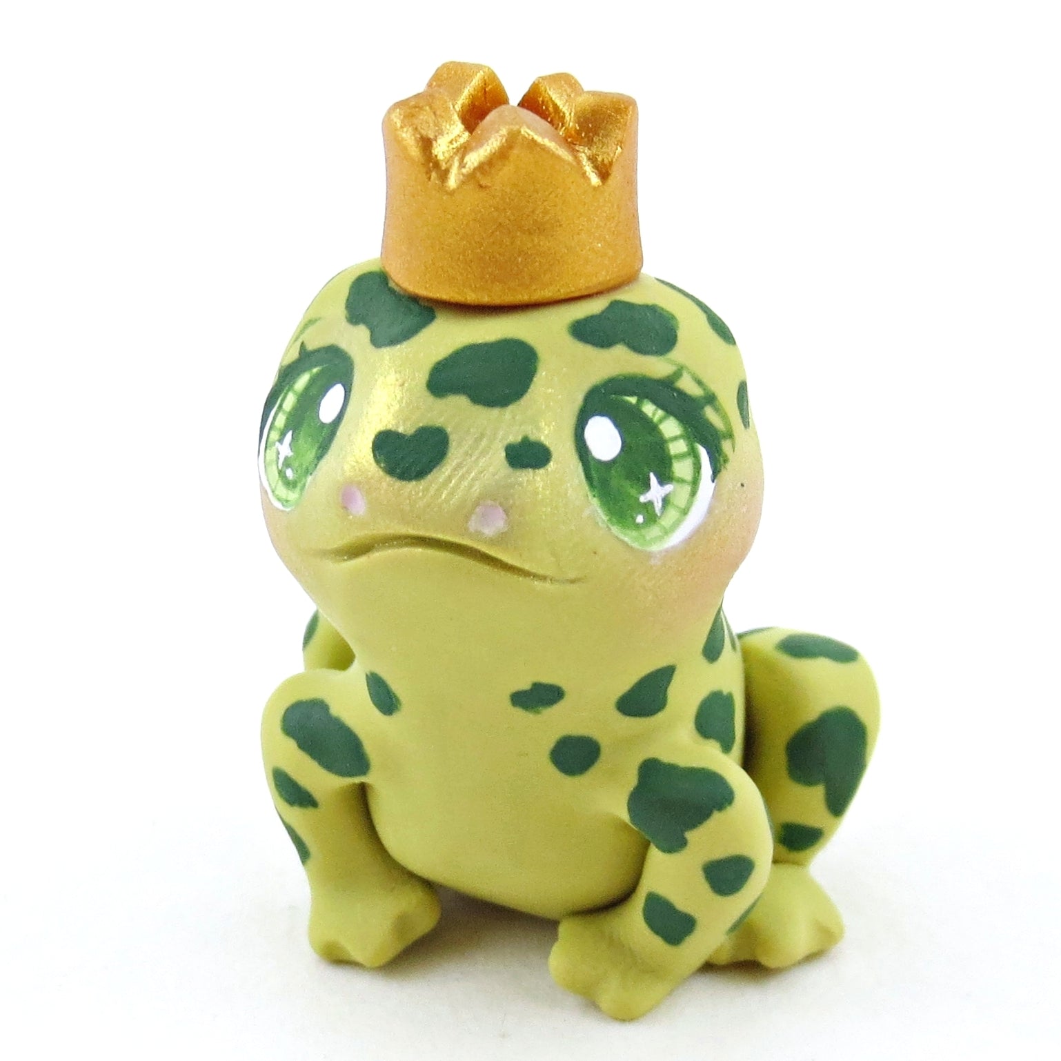 Fairytale Fall Bright Green Frog Prince Figurine - Polymer Clay
