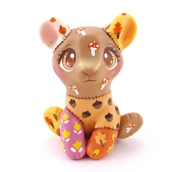 Patchwork Quilt Teddy Bear Cub Figurine - Polymer Clay Fall Collection