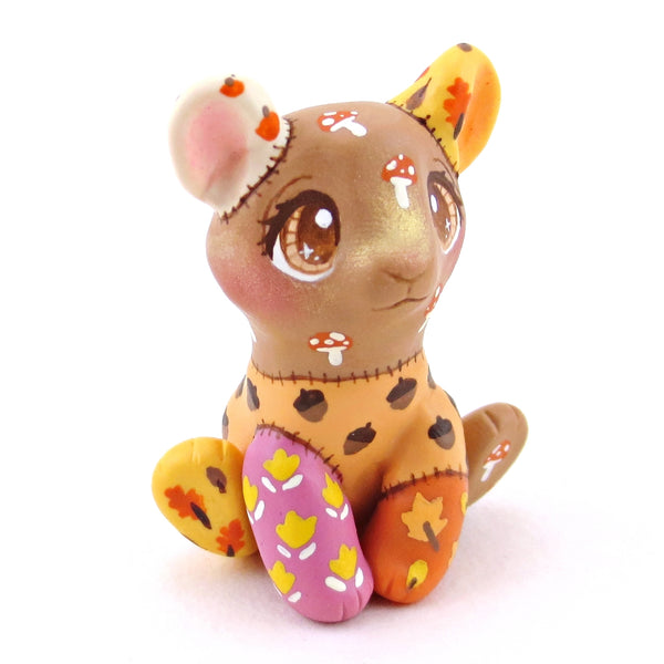 Patchwork Quilt Teddy Bear Cub Figurine - Polymer Clay Fall Collection