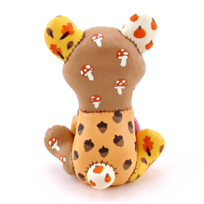 Patchwork Quilt Teddy Bear Cub Figurine - Polymer Clay Fall Collection