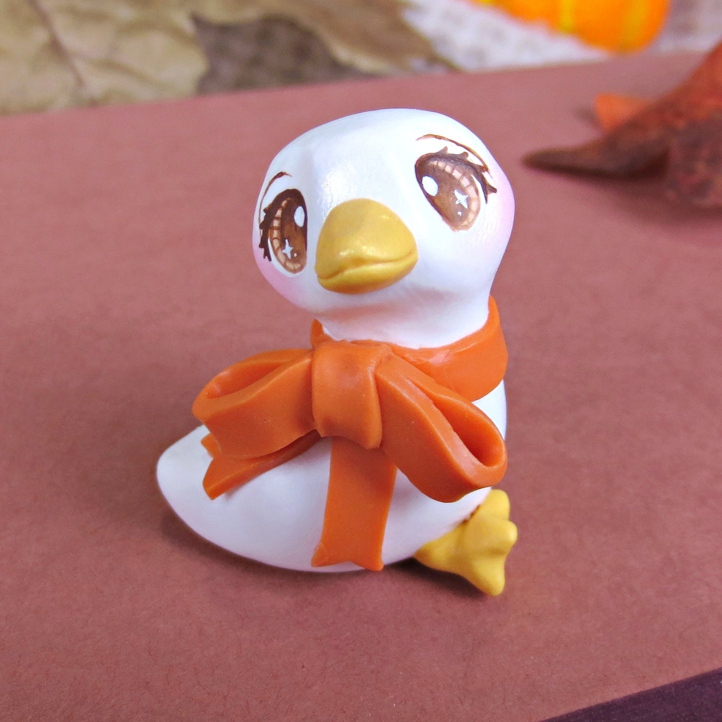 Bow Goose Figurine - Polymer Clay Fall Collection