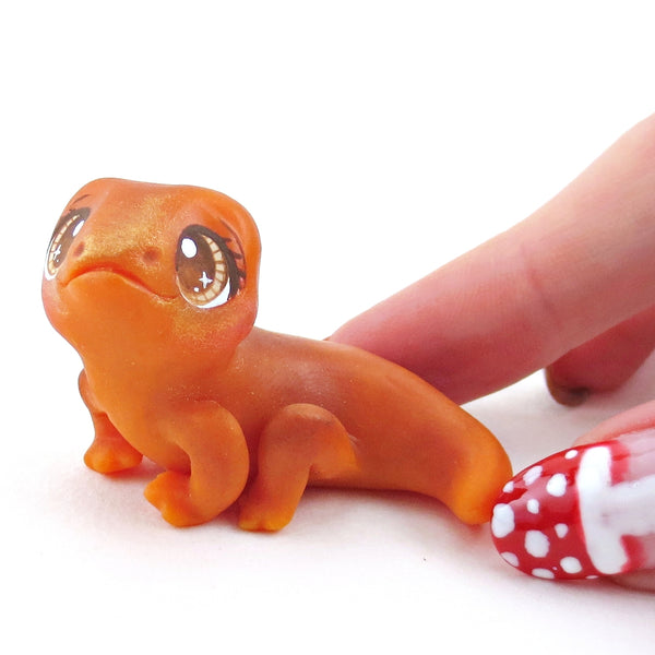 Orange and Brown Newt Figurine - Polymer Clay Fall Collection