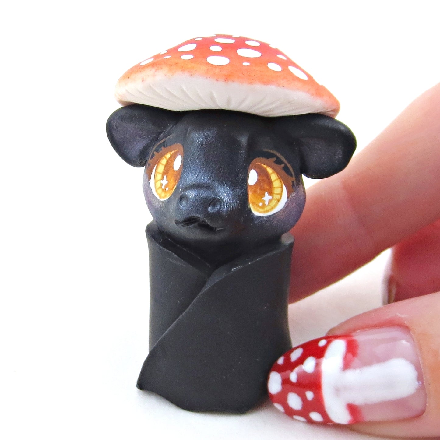 Mushroom Hat Bat Figurine - Polymer Clay Fall Collection