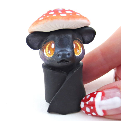 Mushroom Hat Bat Figurine - Polymer Clay Fall Collection