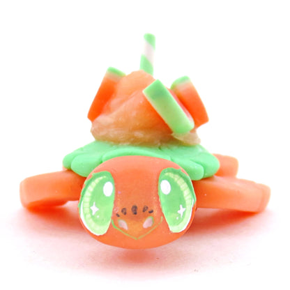 Watermelon Smoothie Turtle Figurine - Polymer Clay Food and Dessert Animals