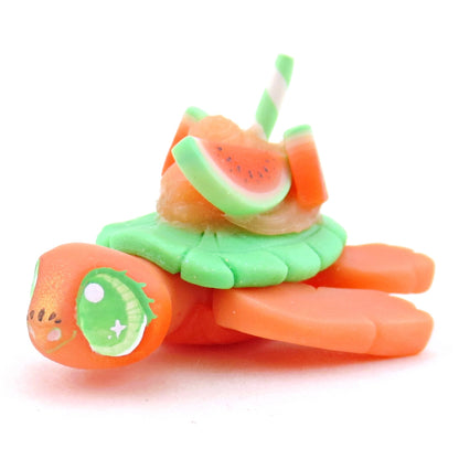 Watermelon Smoothie Turtle Figurine - Polymer Clay Food and Dessert Animals