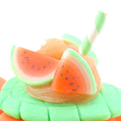 Watermelon Smoothie Turtle Figurine - Polymer Clay Food and Dessert Animals