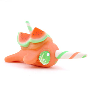 Watermelon Smoothie Narwhal Figurine - Polymer Clay Food and Dessert Animals