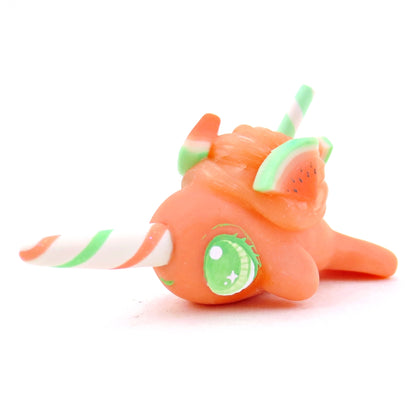 Watermelon Smoothie Narwhal Figurine - Polymer Clay Food and Dessert Animals