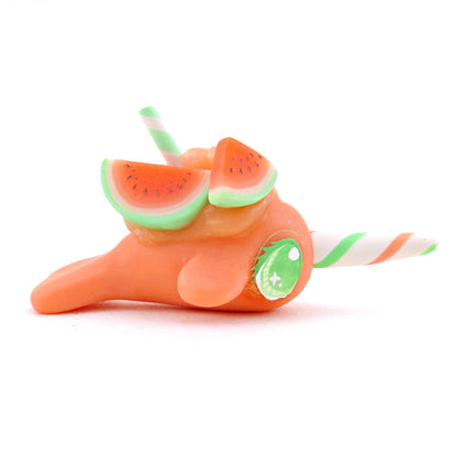 Watermelon Smoothie Narwhal Figurine - Polymer Clay Food and Dessert Animals