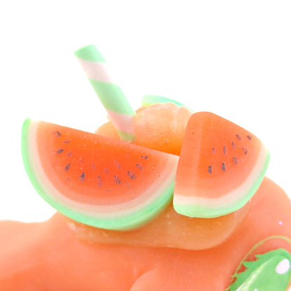 Watermelon Smoothie Narwhal Figurine - Polymer Clay Food and Dessert Animals