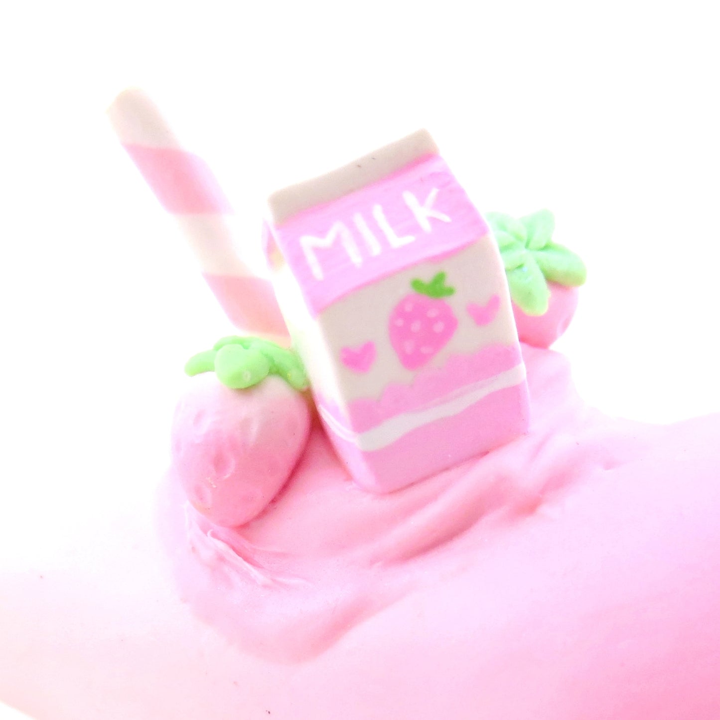 Strawberry Milk Narwhal Figurine - Polymer Clay Food and Dessert Animals