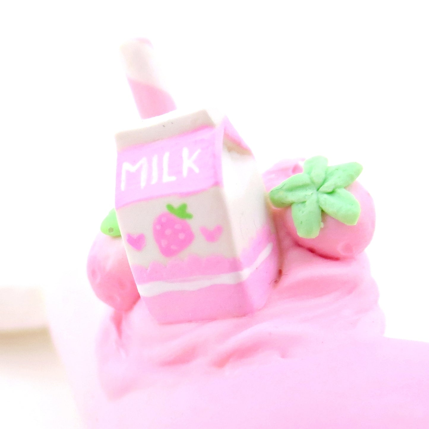 Strawberry Milk Narwhal Figurine - Polymer Clay Food and Dessert Animals