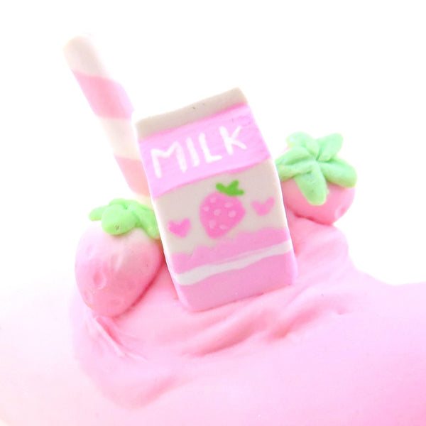 Strawberry Milk Narwhal Figurine - Polymer Clay Food and Dessert Animals