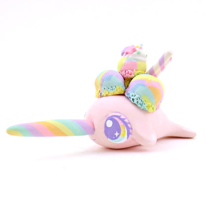 Rainbow Swirl Ice Cream Narwhal Figurine - Polymer Clay Food and Dessert Animals