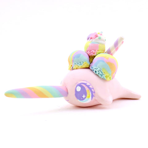 Rainbow Swirl Ice Cream Narwhal Figurine - Polymer Clay Food and Dessert Animals