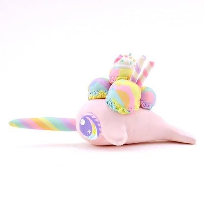 Rainbow Swirl Ice Cream Narwhal Figurine - Polymer Clay Food and Dessert Animals