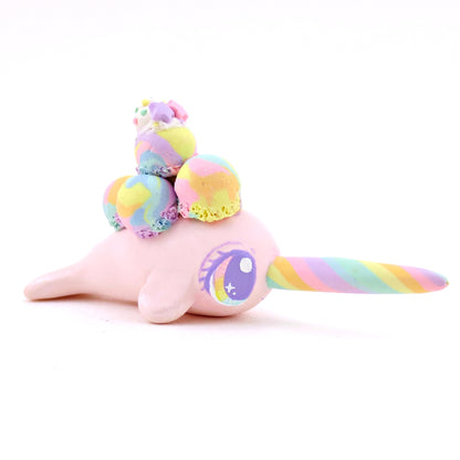 Rainbow Swirl Ice Cream Narwhal Figurine - Polymer Clay Food and Dessert Animals