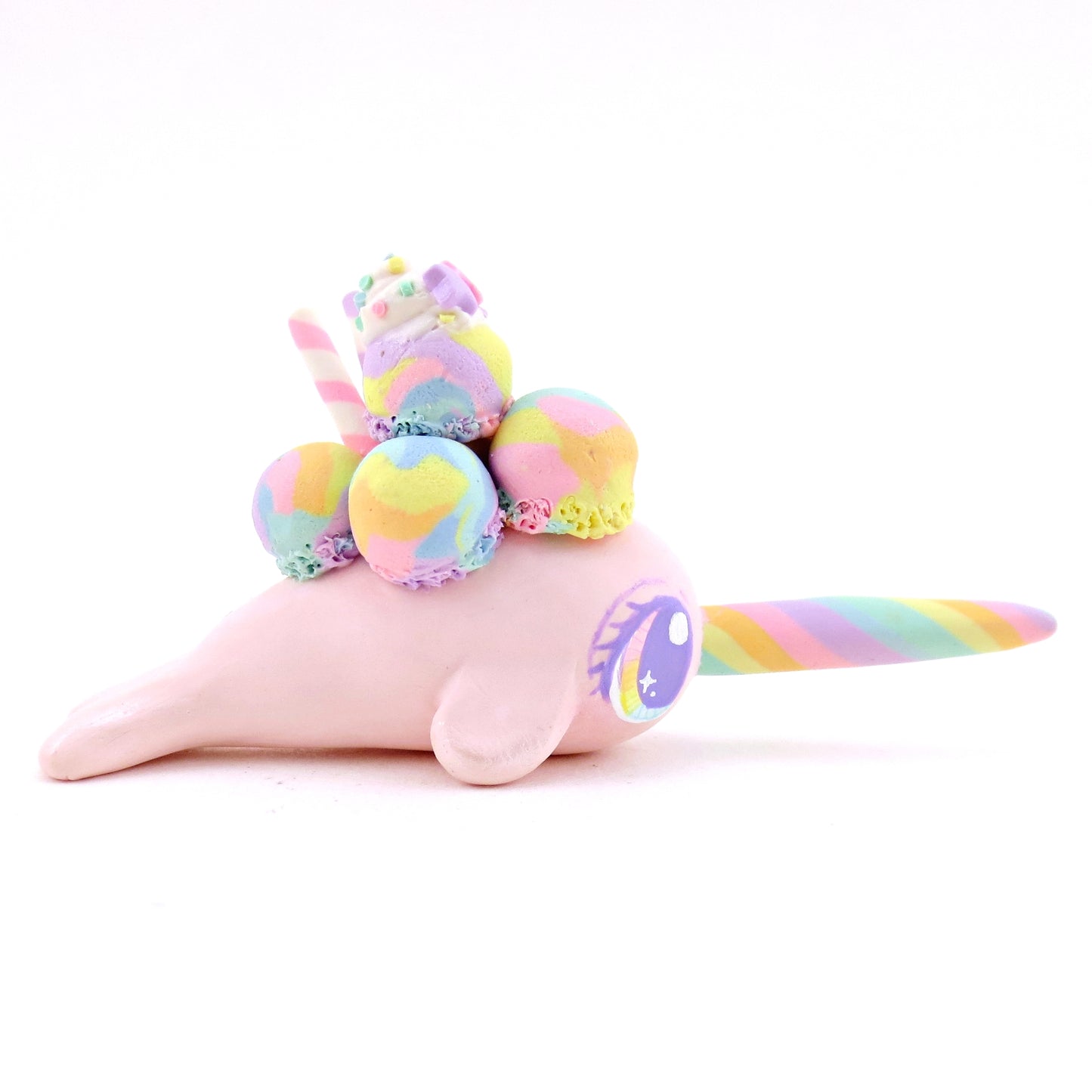 Rainbow Swirl Ice Cream Narwhal Figurine - Polymer Clay Food and Dessert Animals