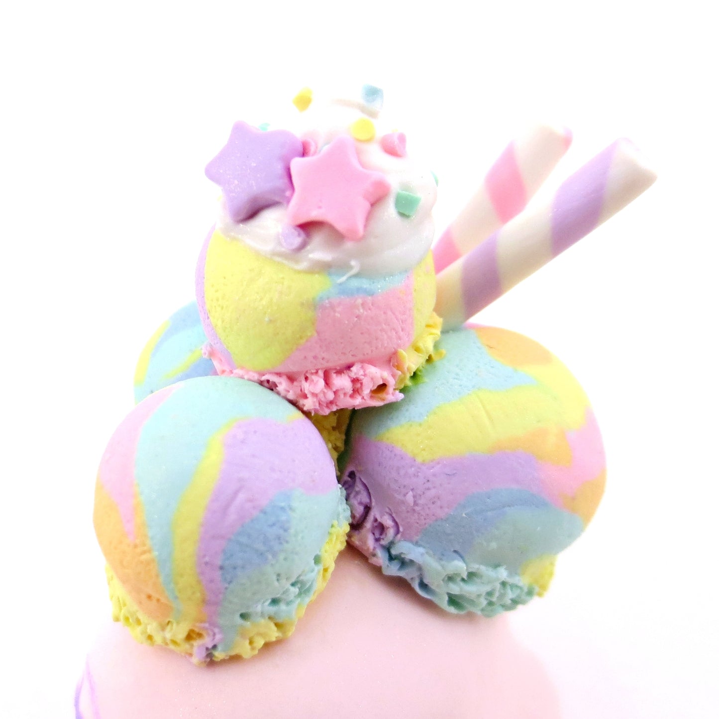 Rainbow Swirl Ice Cream Narwhal Figurine - Polymer Clay Food and Dessert Animals