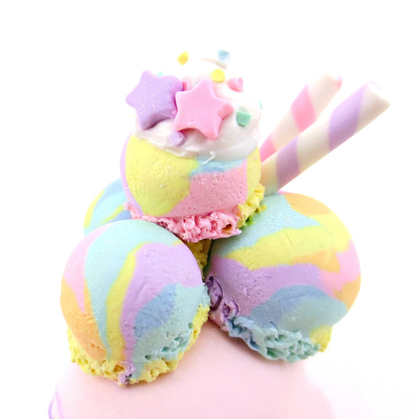 Rainbow Swirl Ice Cream Narwhal Figurine - Polymer Clay Food and Dessert Animals