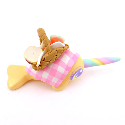 Picnic Basket Narwhal Figurine - Polymer Clay Food and Dessert Animals