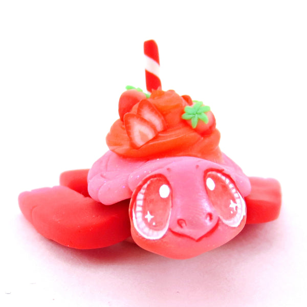 Strawberry Smoothie Turtle Figurine - Polymer Clay Food and Dessert Animals