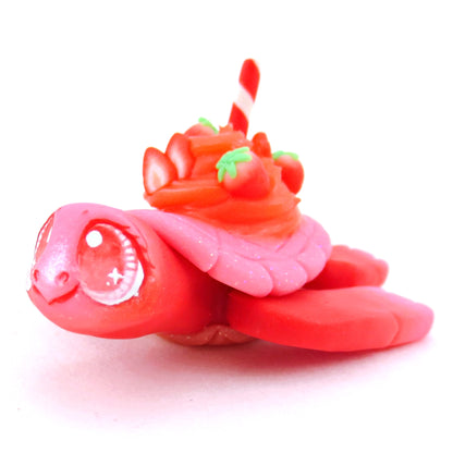 Strawberry Smoothie Turtle Figurine - Polymer Clay Food and Dessert Animals