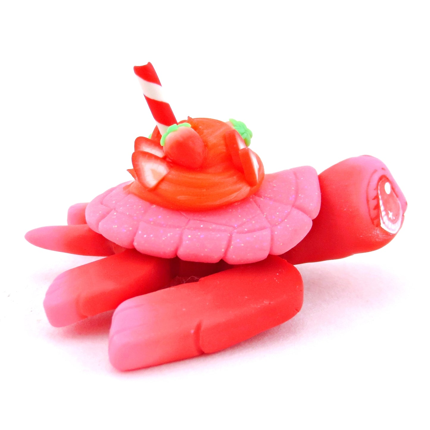 Strawberry Smoothie Turtle Figurine - Polymer Clay Food and Dessert Animals